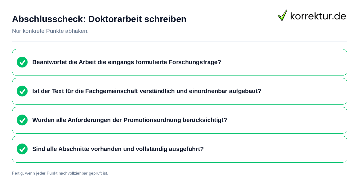 Konkreter Abschlusscheck zu Doktorarbeit schreiben