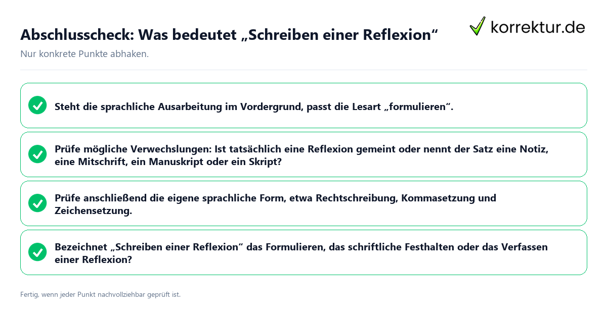 Konkreter Abschlusscheck zu Was bedeutet „Schreiben einer Reflexion“