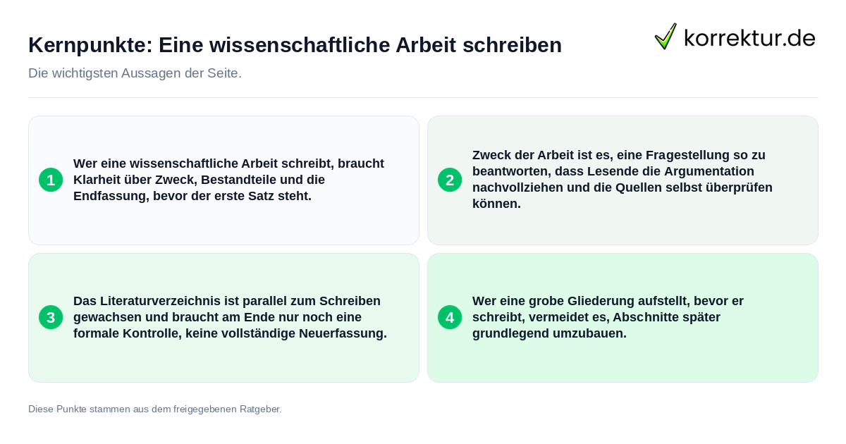 Konkrete Kernpunkte zu Eine wissenschaftliche Arbeit schreiben