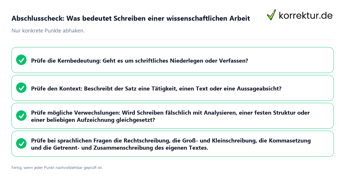 Konkreter Abschlusscheck zu Was bedeutet Schreiben einer wissenschaftlichen Arbeit