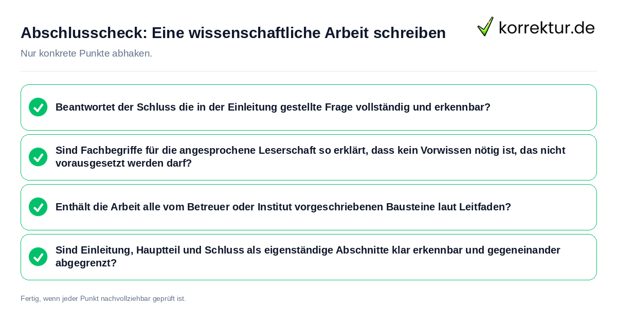 Konkreter Abschlusscheck zu Eine wissenschaftliche Arbeit schreiben