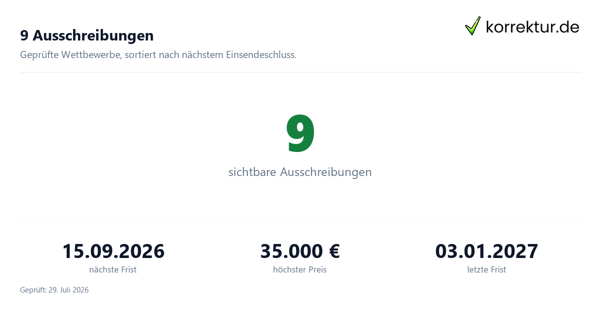 Schreibwettbewerbe 2026 und 2027, Fristen und Preise im Überblick