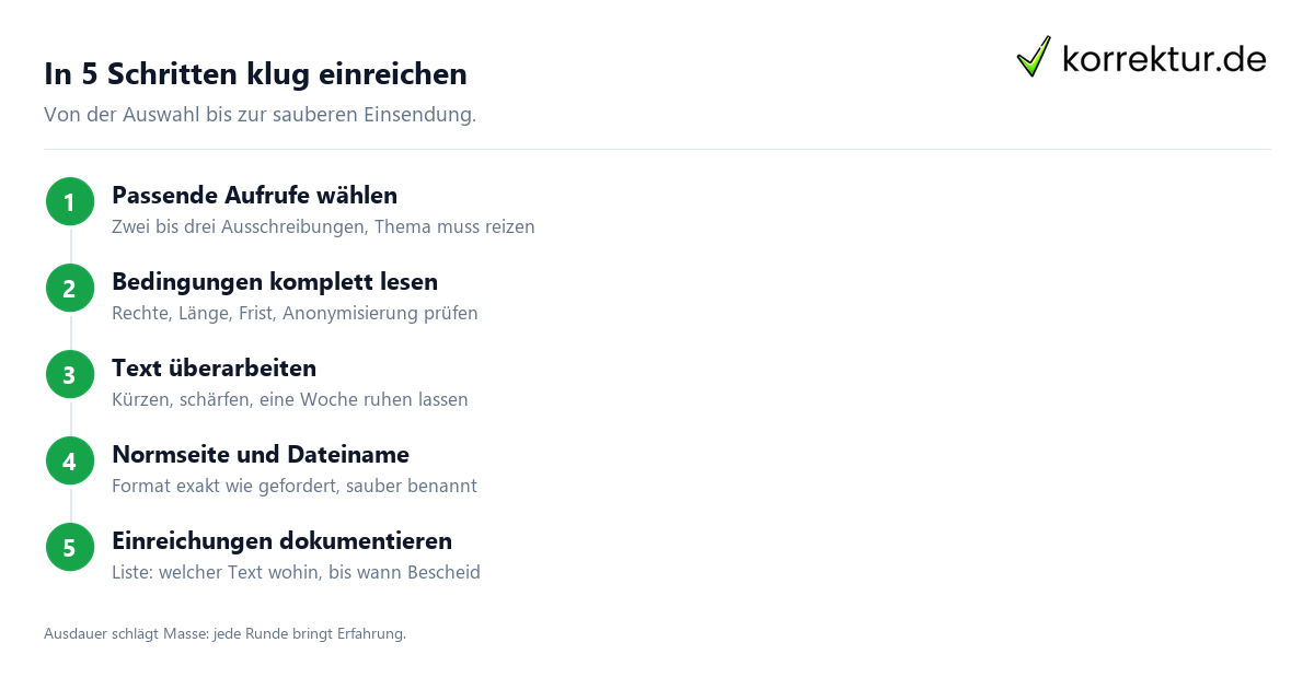 In 5 Schritten klug einreichen Schreibwettbewerbe Strategie einreichen in fünf Schritten