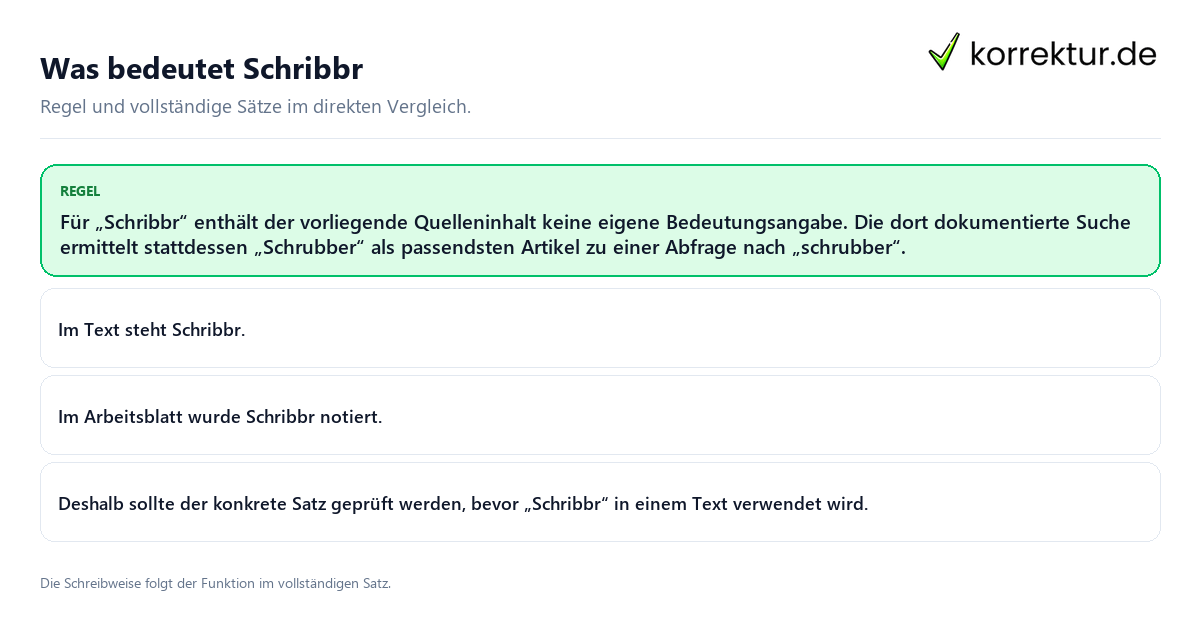 Konkrete Regel und vollständige Beispielsätze zu Was bedeutet Schribbr