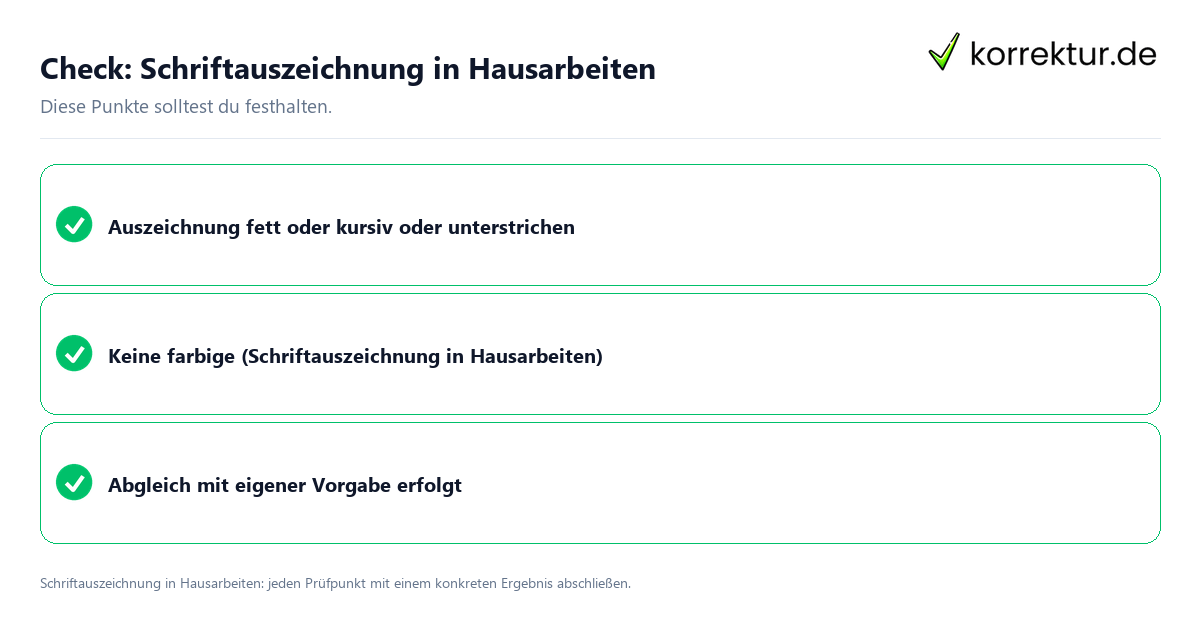 Schriftauszeichnung in Hausarbeiten mit einer themenspezifischen Checkliste