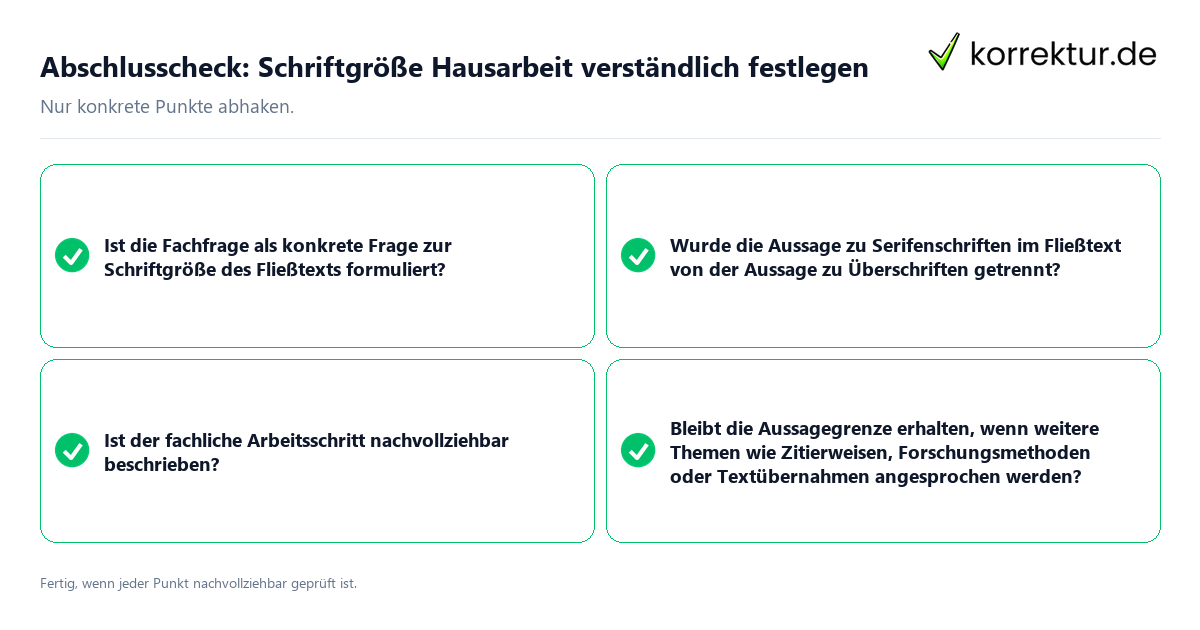 Konkreter Abschlusscheck zu Schriftgröße Hausarbeit verständlich festlegen