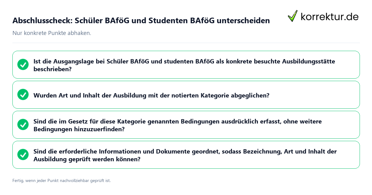 Konkreter Abschlusscheck zu Schüler BAföG und Studenten BAföG unterscheiden