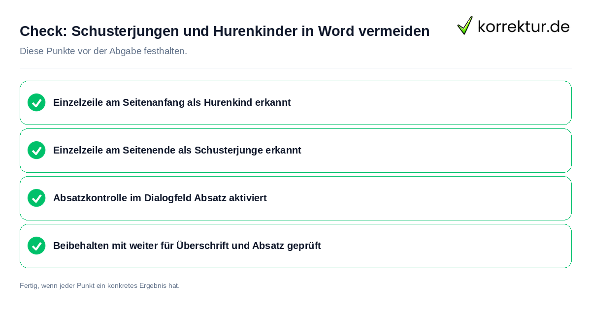 Schusterjungen und Hurenkinder in Word vermeiden: Prüfliste mit vier Punkten