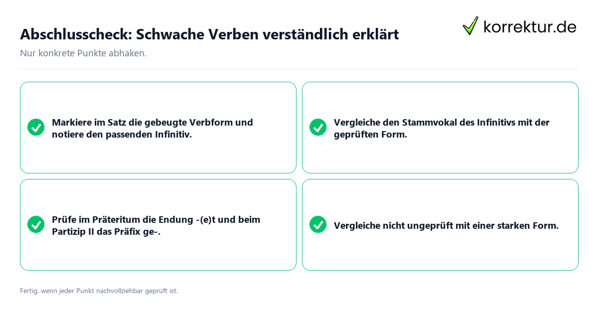 Konkreter Abschlusscheck zu Schwache Verben verständlich erklärt