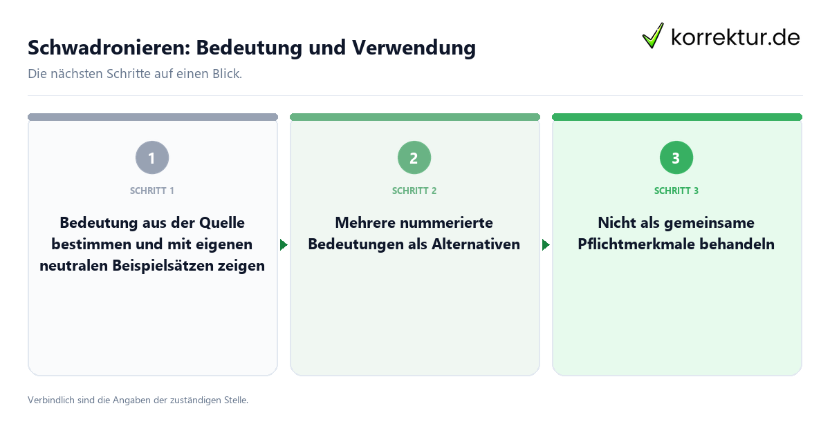 Schwadronieren: Bedeutung und Verwendung mit einem Ablauf aus Prüfung, Kontakt und Dokumentation