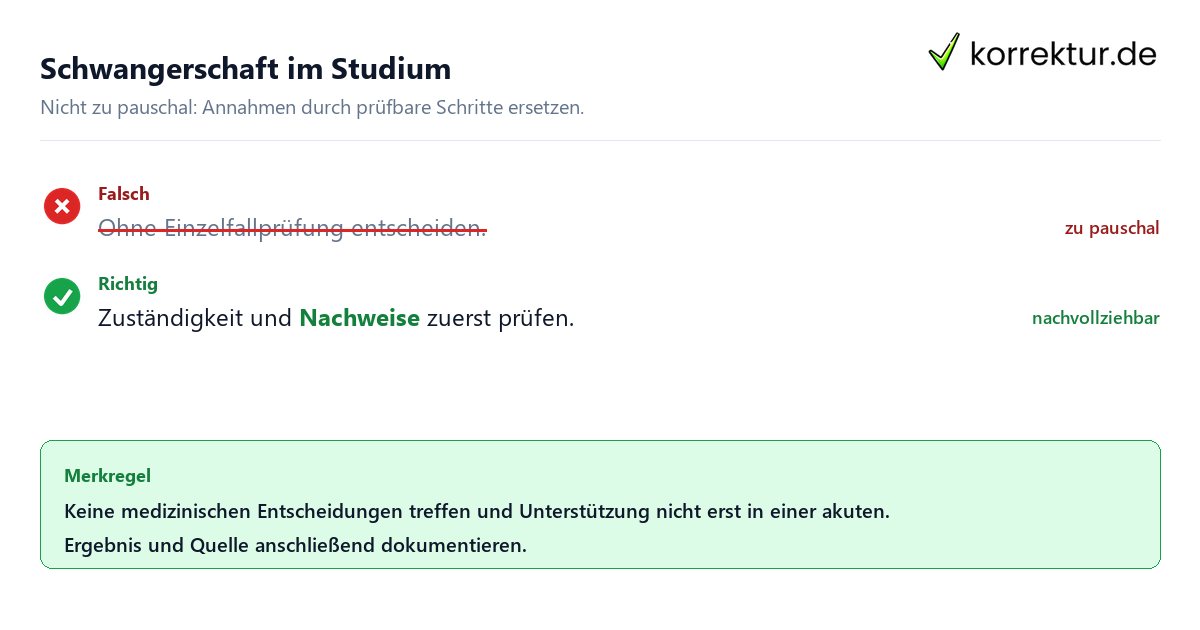 Ungeeignete und belastbare Vorgehensweise bei Schwangerschaft im Studium
