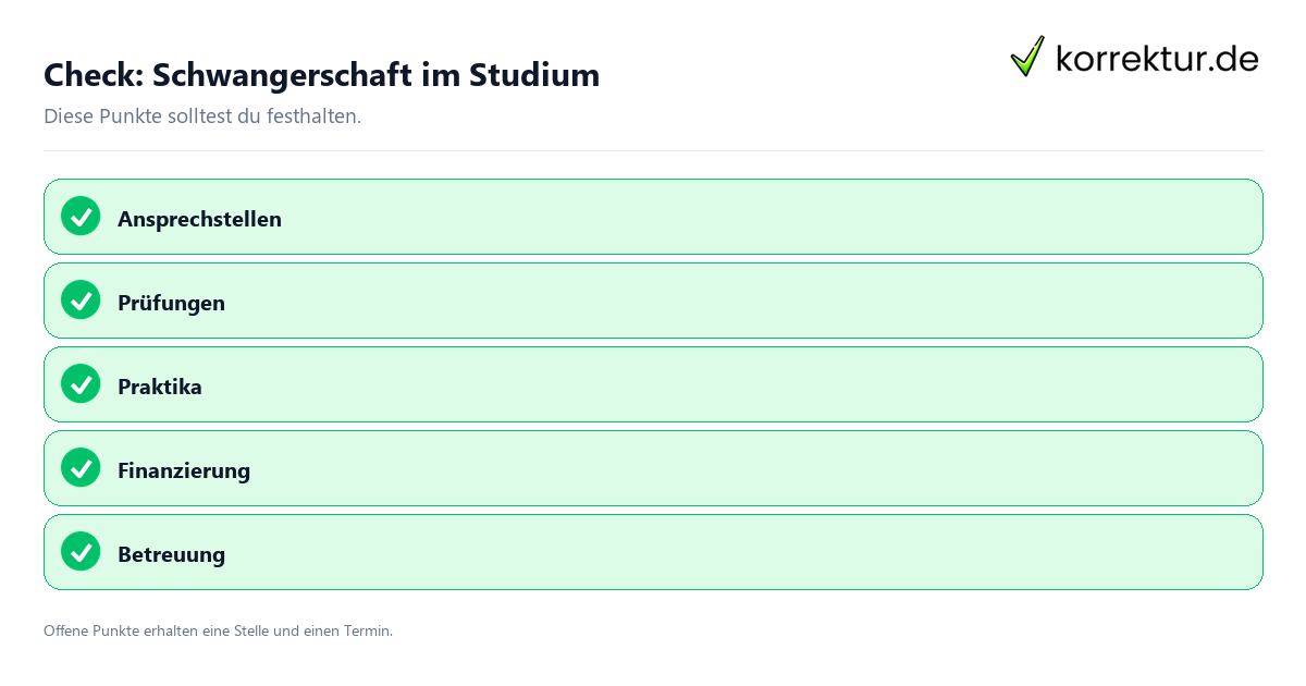 Schwangerschaft im Studium mit Checkliste für Unterlagen und nächste Schritte