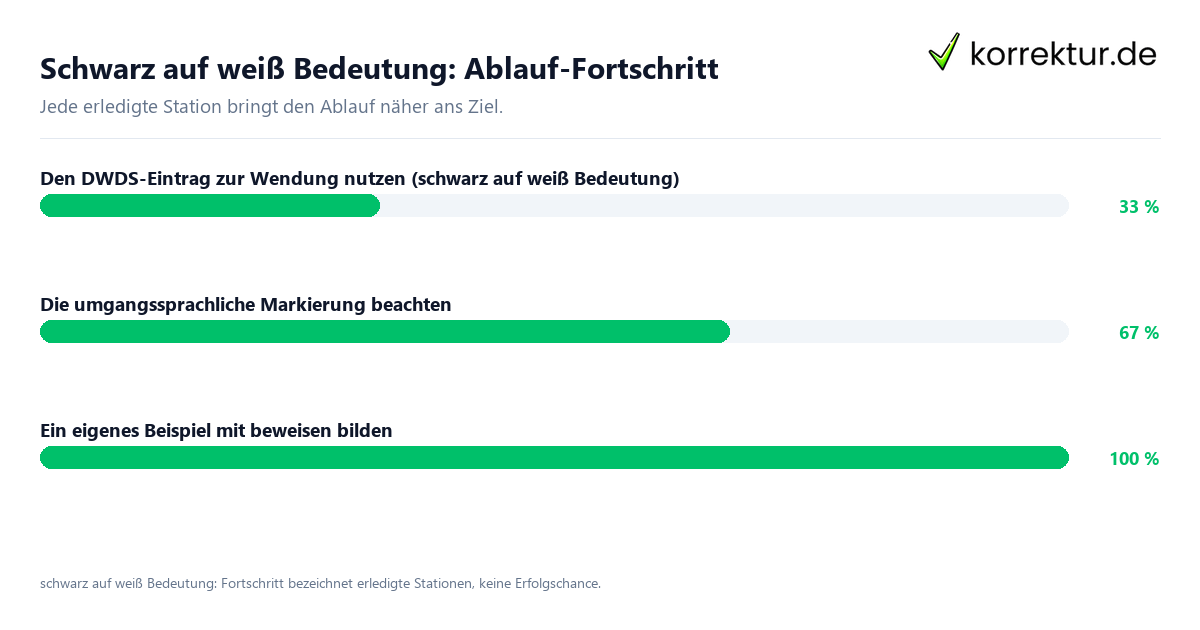 Fortschrittsbalken für die einzelnen Ablaufstationen zu schwarz auf weiß Bedeutung