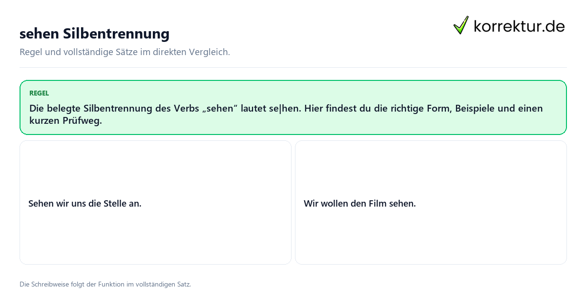 sehen Silbentrennung Konkrete Regel und vollständige Beispielsätze zu sehen Silbentrennung