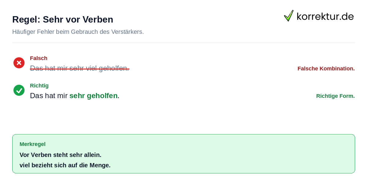 Rechtschreibfehler korrigieren bei sehr vor Verben