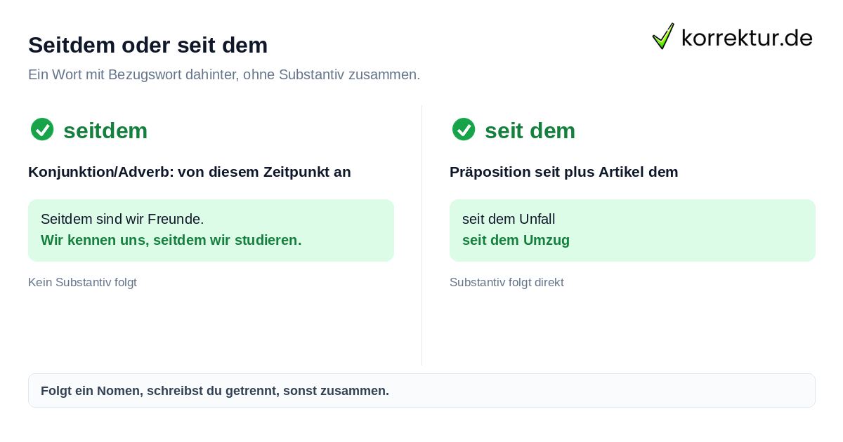 Seitdem oder seit dem richtig schreiben im Vergleich