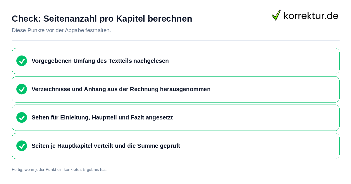 Seitenanzahl pro Kapitel berechnen: Prüfliste mit vier Punkten