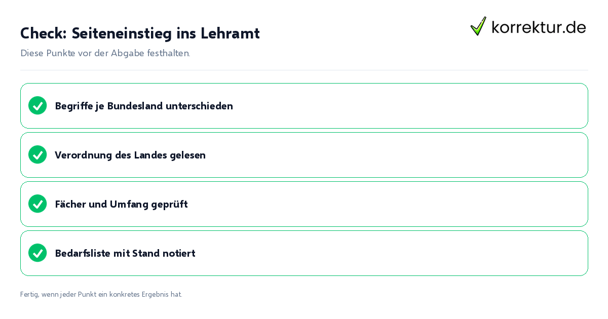 Check: Seiteneinstieg ins Lehramt Seiteneinstieg ins Lehramt: Prüfliste mit vier Punkten