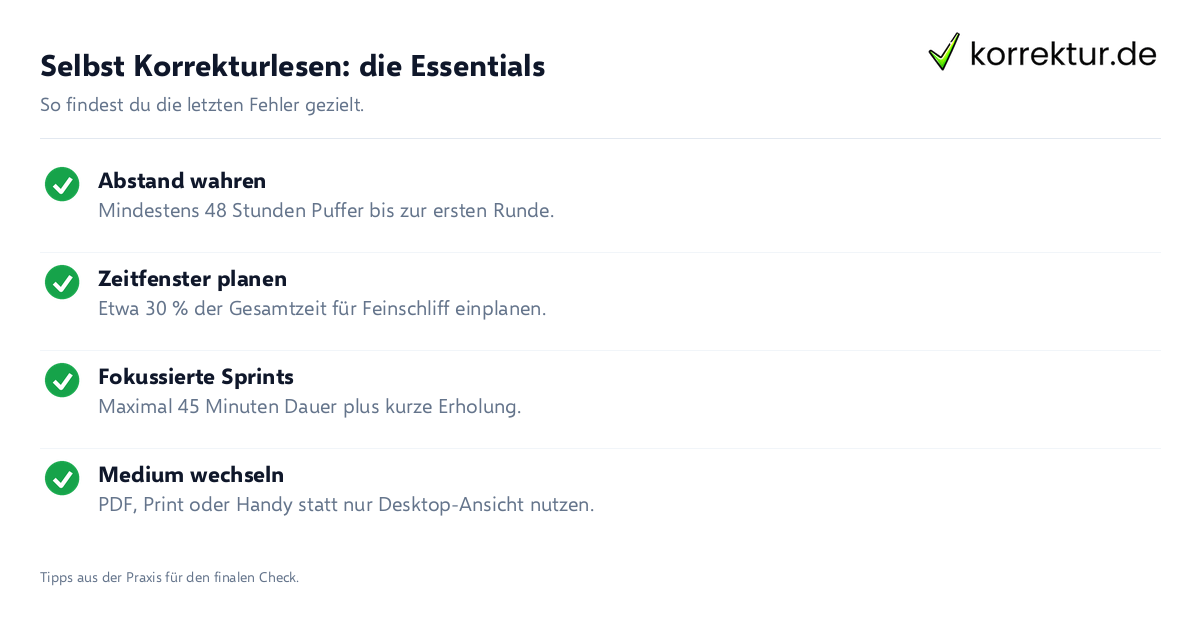 Checkliste für das Selbst Korrekturlesen vor der Abgabe deiner Arbeit