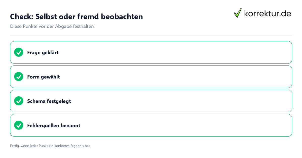 Check: Selbst oder fremd beobachten Selbst oder fremd beobachten: Prüfliste mit vier Punkten