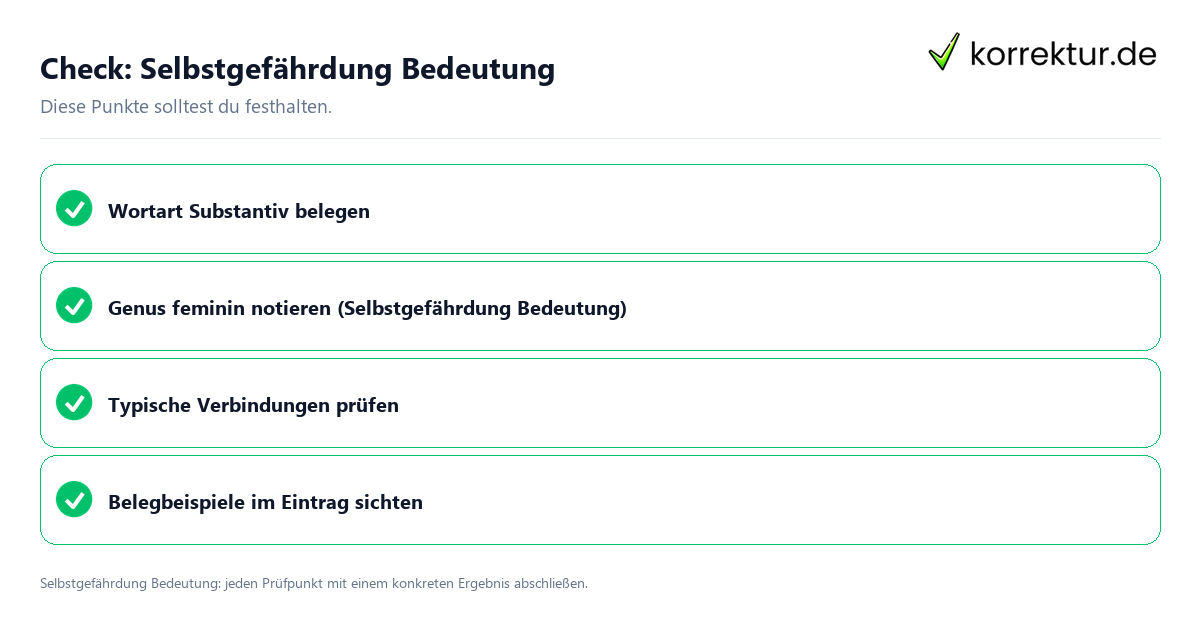 Selbstgefährdung Bedeutung mit einer themenspezifischen Checkliste