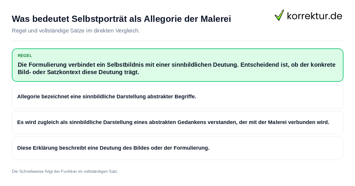 Was bedeutet Selbstporträt als Allegorie der Malerei Konkrete Regel und vollständige Beispielsätze zu Was bedeutet Selbstporträt als Allegorie