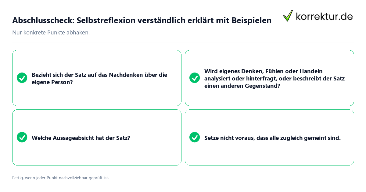 Konkreter Abschlusscheck zu Selbstreflexion verständlich erklärt mit Beispielen