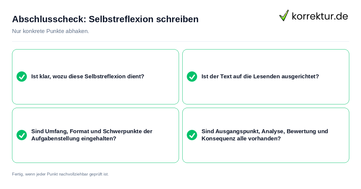 Abschlusscheck: Selbstreflexion schreiben Konkreter Abschlusscheck zu Selbstreflexion schreiben