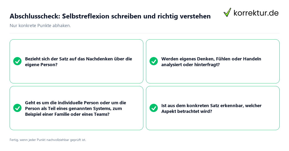 Abschlusscheck: Selbstreflexion schreiben und richtig verstehen Konkreter Abschlusscheck zu Selbstreflexion schreiben und richtig verstehen