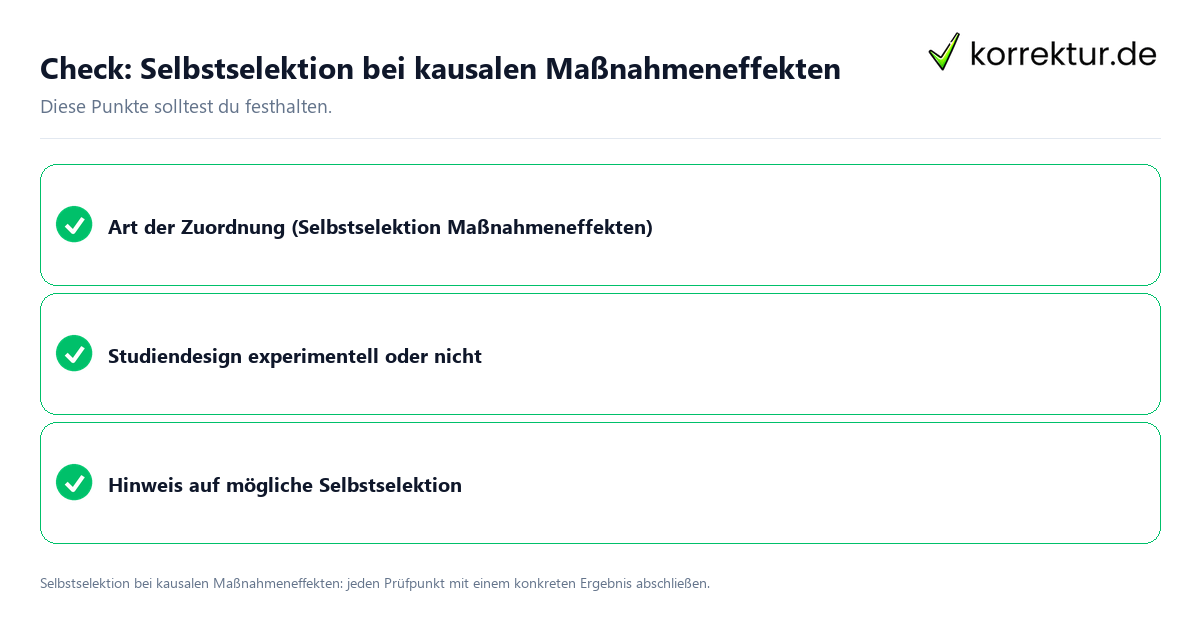 Selbstselektion bei kausalen Maßnahmeneffekten mit einer themenspezifischen Checkliste