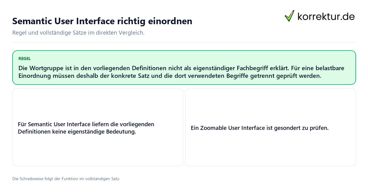 Konkrete Regel und vollständige Beispielsätze zu Semantic User Interface richtig einordnen