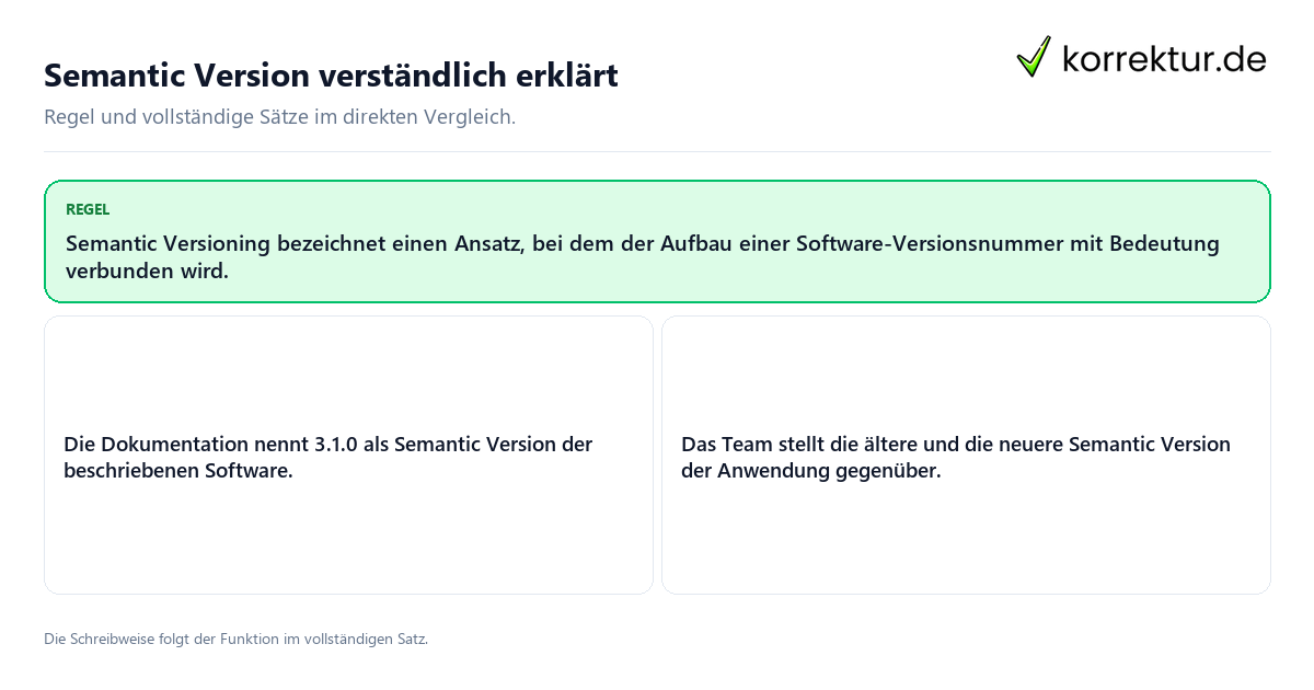 Konkrete Regel und vollständige Beispielsätze zu Semantic Version verständlich erklärt