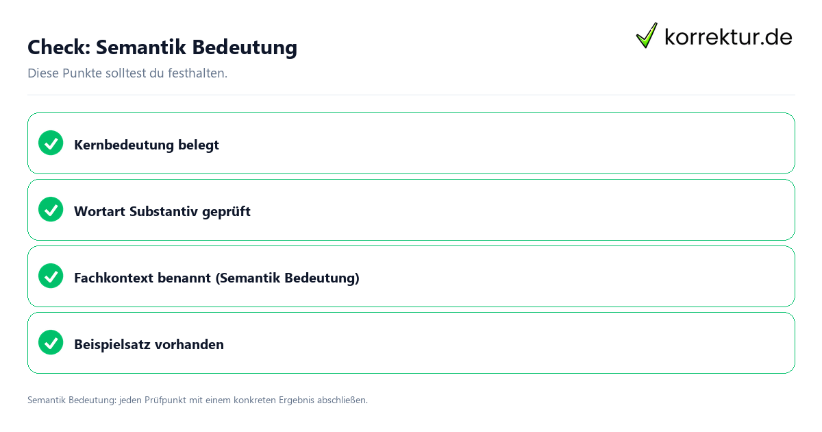 Semantik Bedeutung mit einer themenspezifischen Checkliste