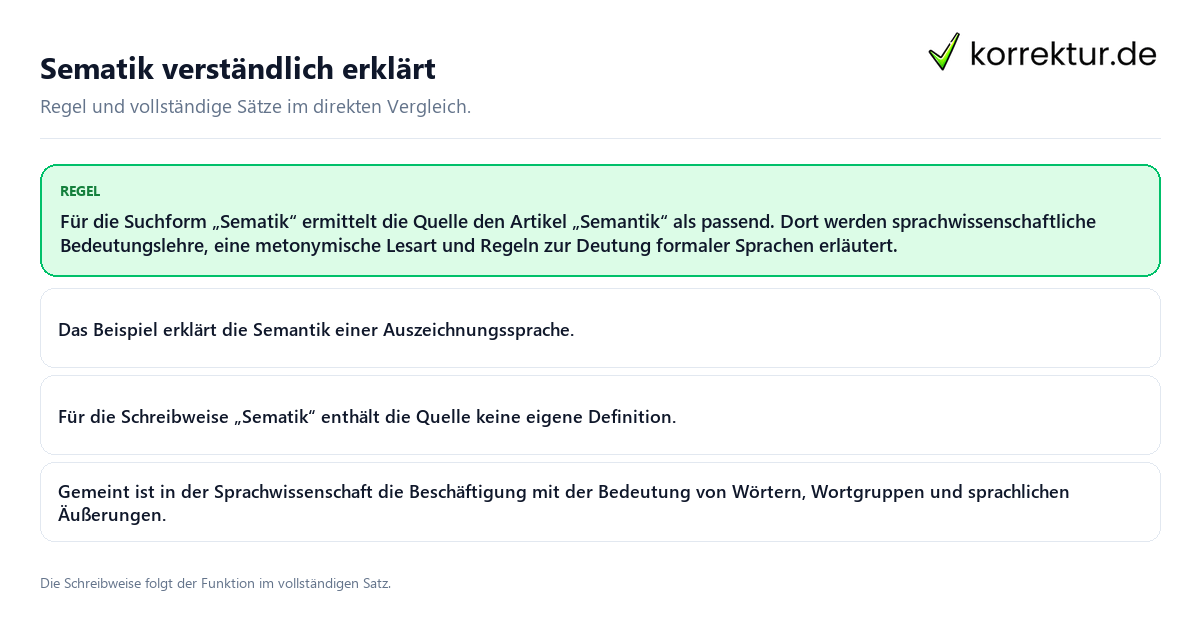 Konkrete Regel und vollständige Beispielsätze zu Sematik verständlich erklärt
