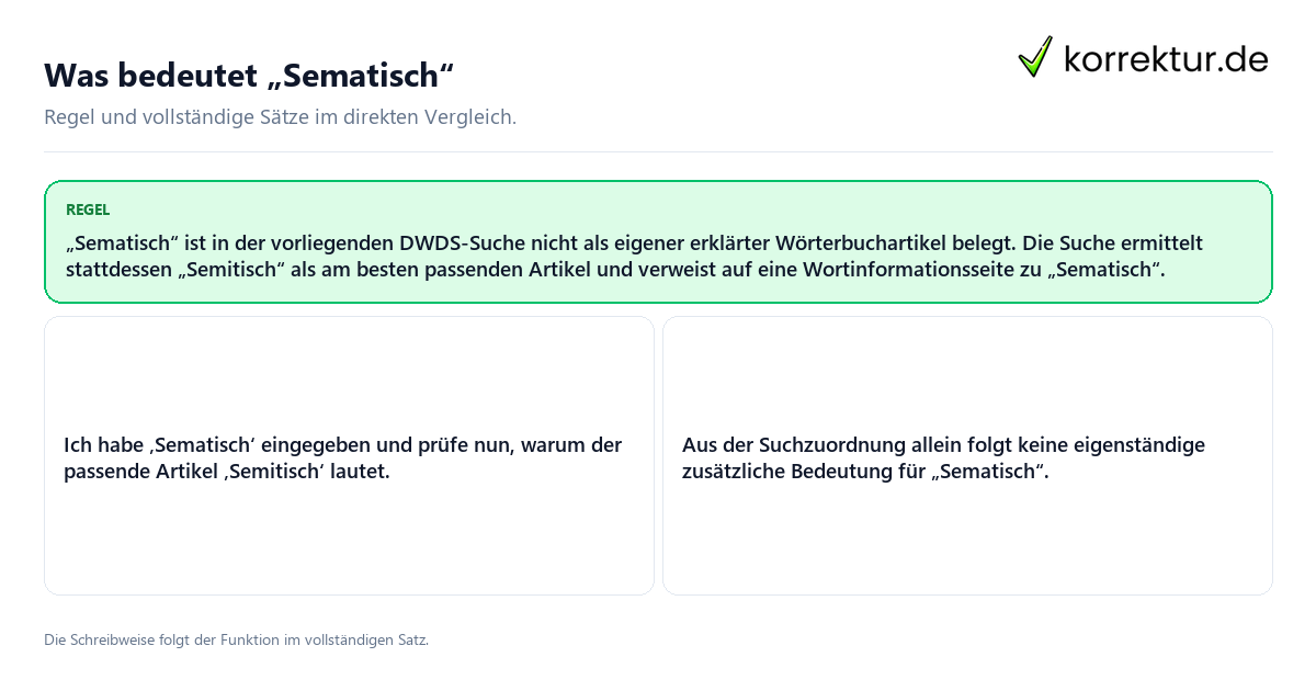 Konkrete Regel und vollständige Beispielsätze zu Was bedeutet „Sematisch“