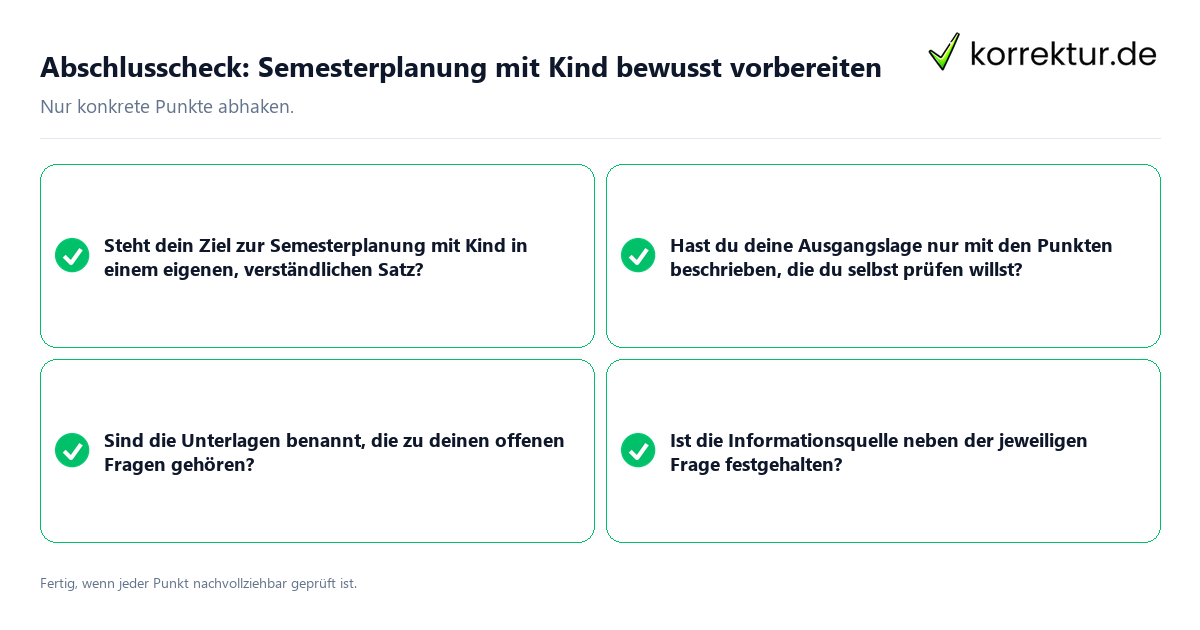 Abschlusscheck: Semesterplanung mit Kind bewusst vorbereiten Konkreter Abschlusscheck zu Semesterplanung mit Kind bewusst vorbereiten