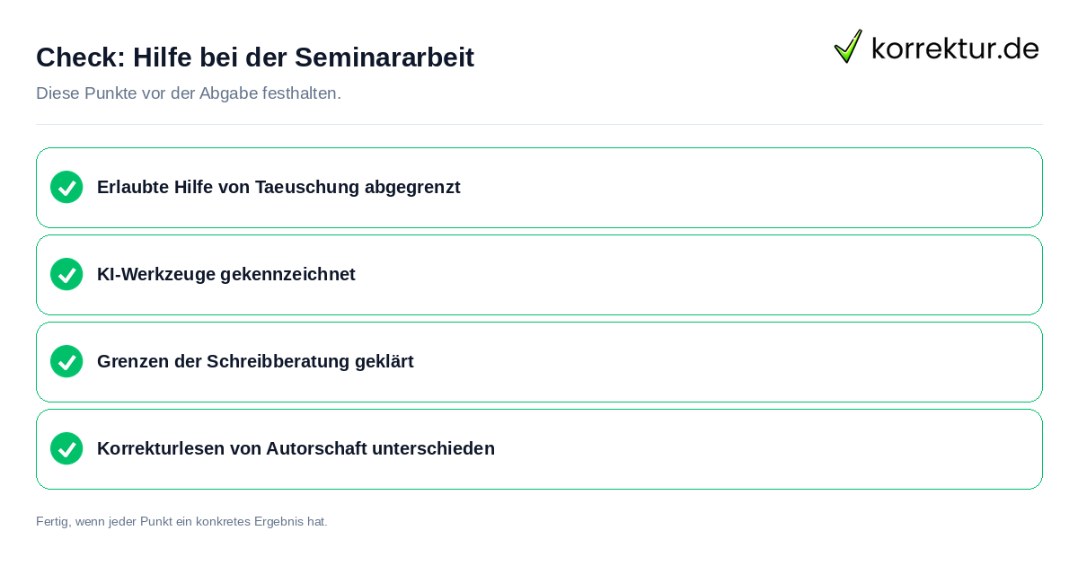 Hilfe bei der Seminararbeit: Prüfliste mit vier Punkten