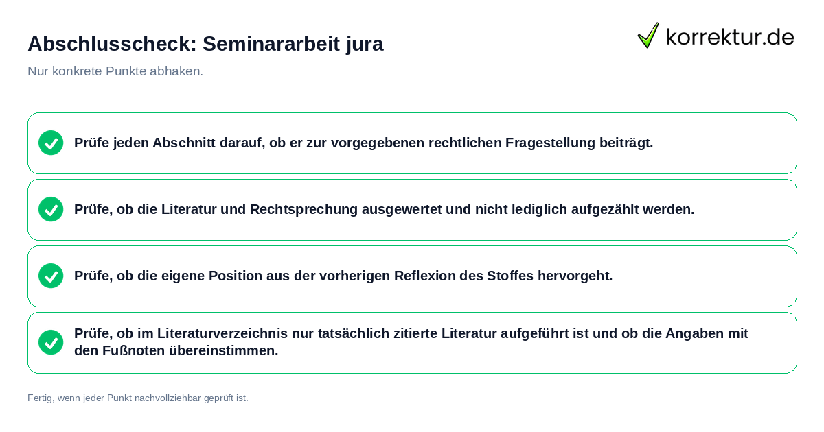 Konkreter Abschlusscheck zu Seminararbeit jura