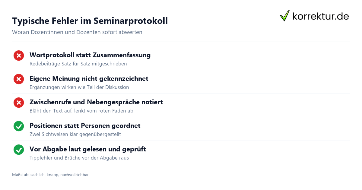 Typische Fehler im Seminarprotokoll Seminarprotokoll Qualitätscheck: typische Fehler vermeiden