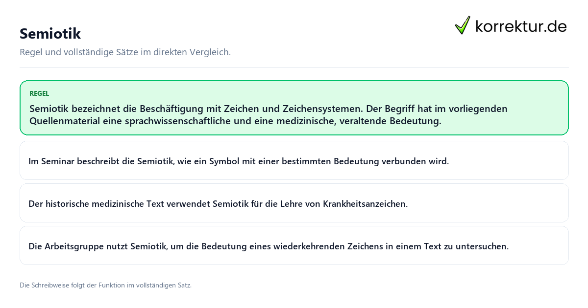Konkrete Regel und vollständige Beispielsätze zu Semiotik
