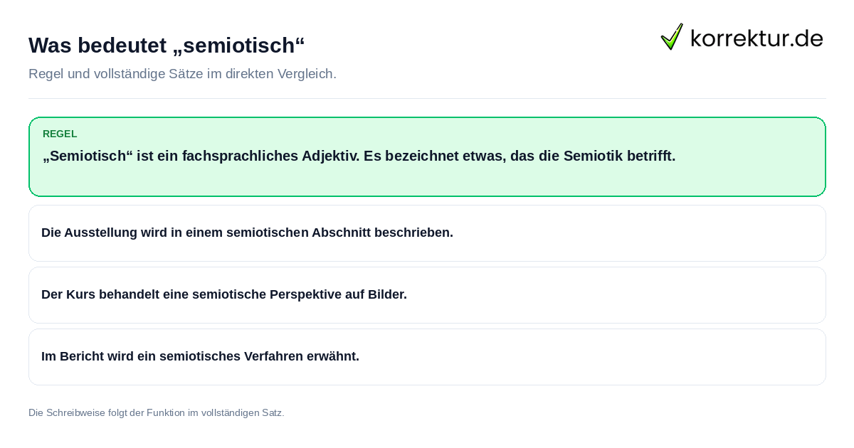 Was bedeutet „semiotisch“ Konkrete Regel und vollständige Beispielsätze zu Was bedeutet „semiotisch“