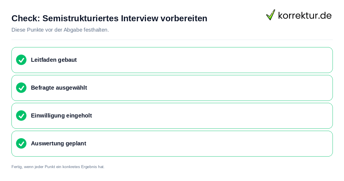 Semistrukturiertes Interview vorbereiten: Prüfliste mit vier Punkten
