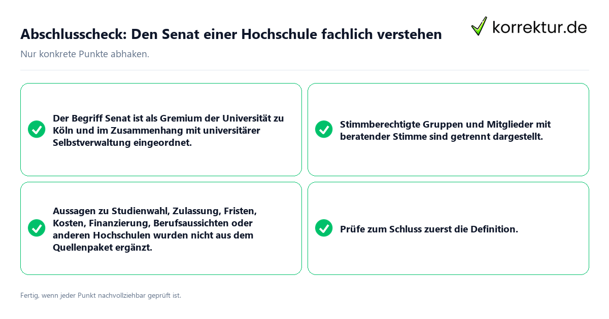 Konkreter Abschlusscheck zu Den Senat einer Hochschule fachlich verstehen