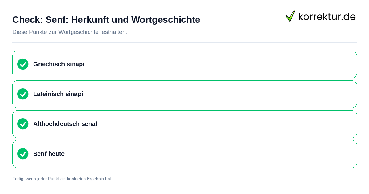 Check: Senf: Herkunft und Wortgeschichte Senf: Herkunft und Wortgeschichte: Prüfliste mit vier Punkten
