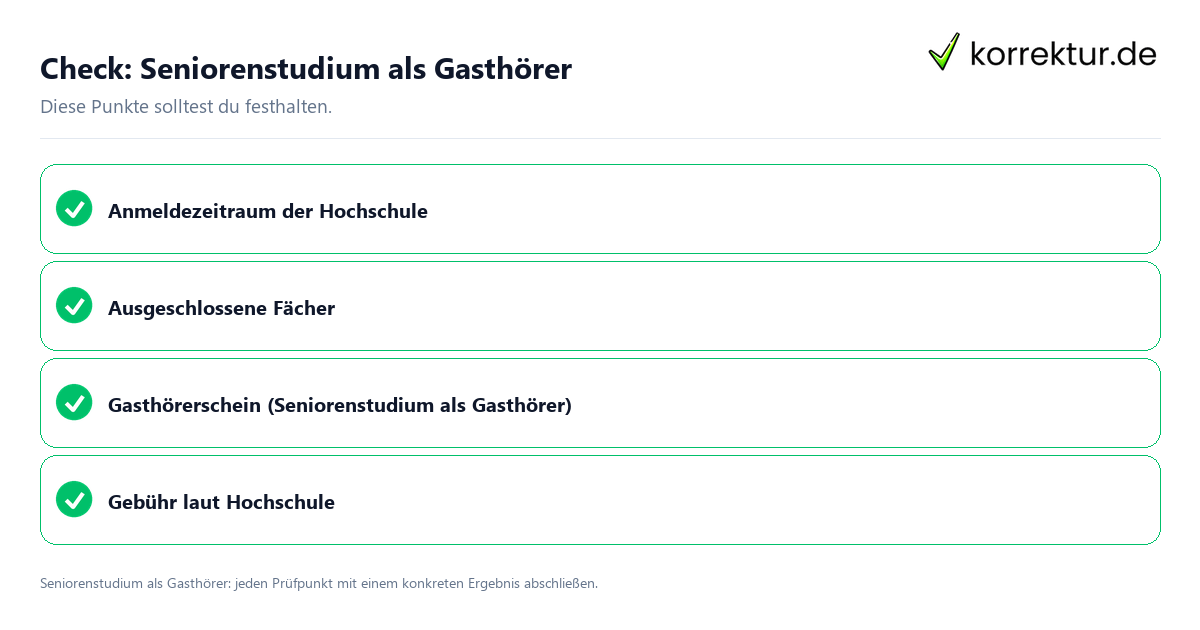 Seniorenstudium als Gasthörer mit einer themenspezifischen Checkliste