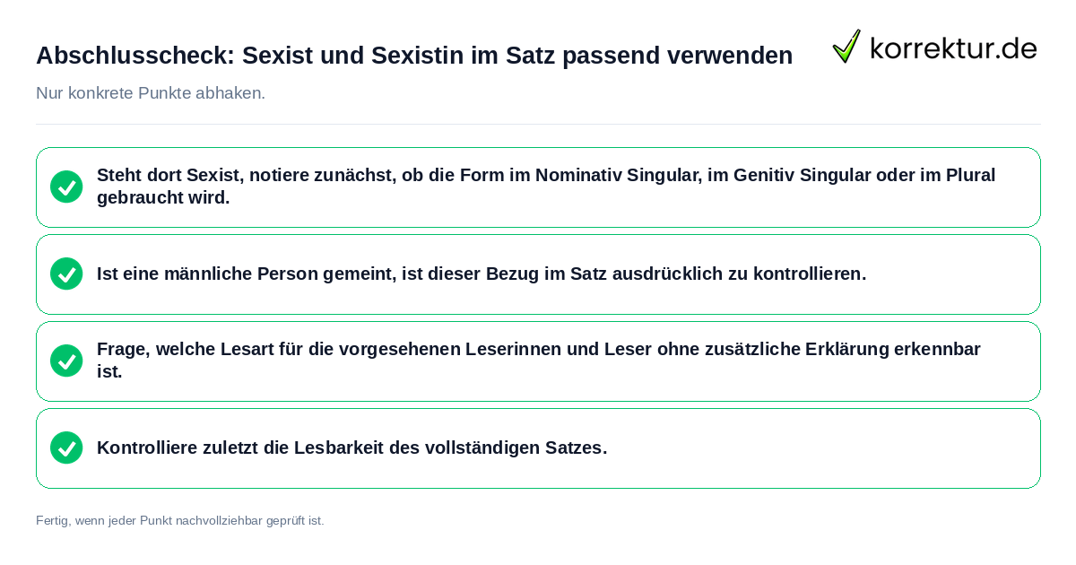 Konkreter Abschlusscheck zu Sexist und Sexistin im Satz passend verwenden