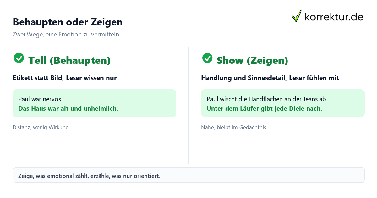 Show don't tell Beispiel: Vergleich Behaupten und Zeigen