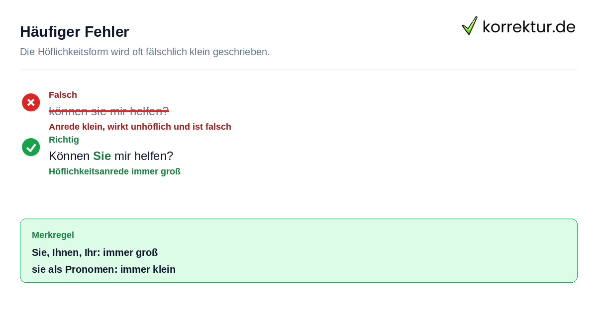 Beispiel für richtige Groß- und Kleinschreibung bei Sie oder sie