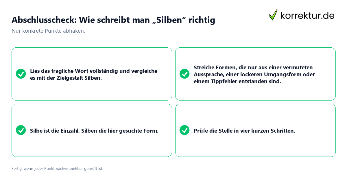 Konkreter Abschlusscheck zu Wie schreibt man „Silben“ richtig