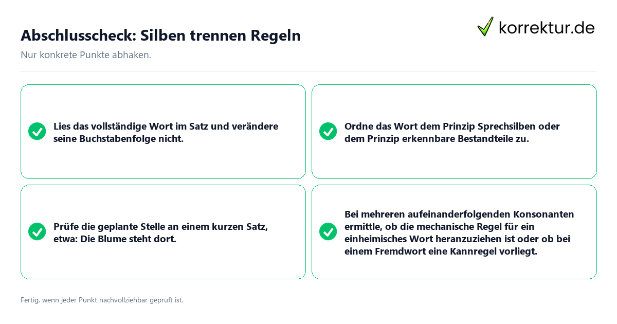 Konkreter Abschlusscheck zu Silben trennen Regeln
